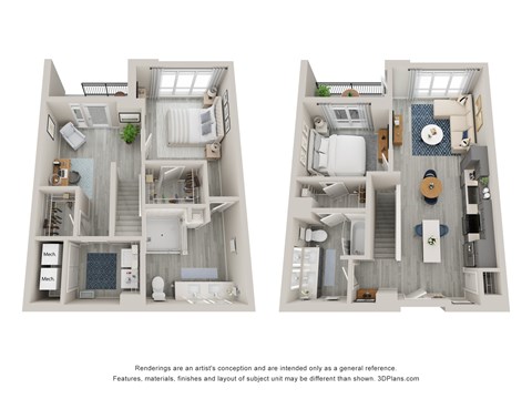 Floor plan for 2 beds, 2 baths, 1302 sqft